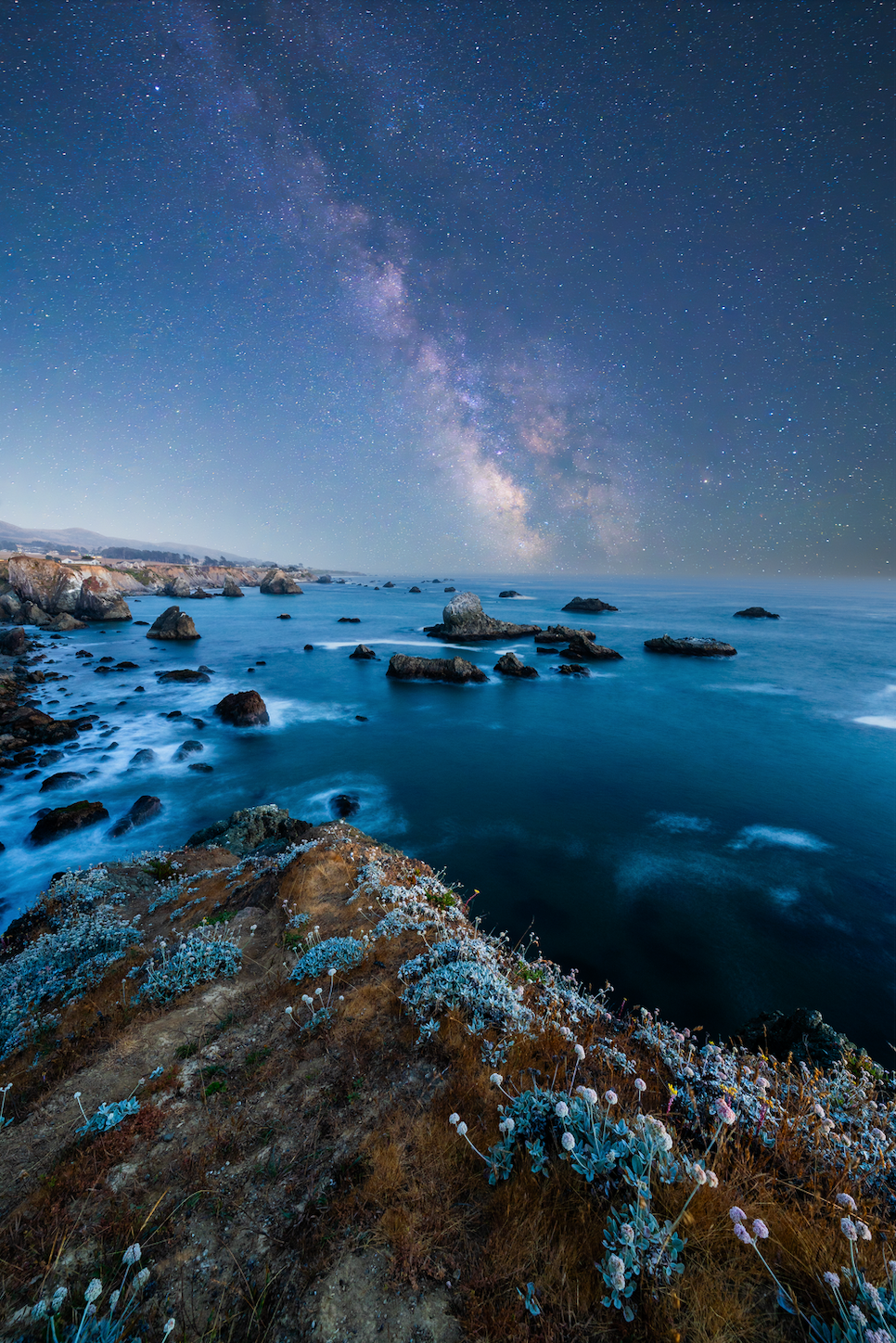 Museum-Quality Matte Paper Poster- "Summer Milky Way Sea Stacks", Bodega Bay, California, USA 30x45 cm / 12x18″